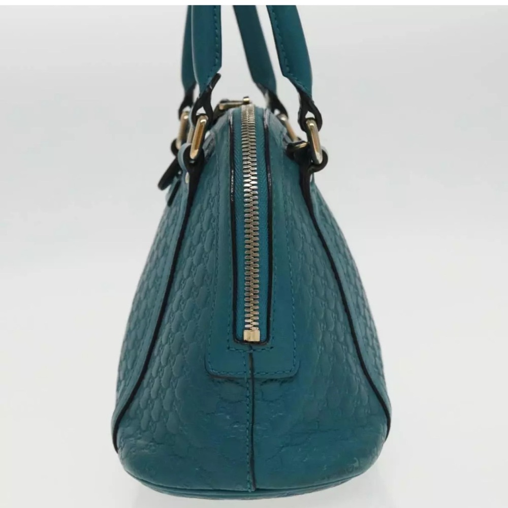 Authentic GUCCI Micro GG Canvas Hand Bag Leather 2way Turquoise Blue with strap - Picture 4 of 17